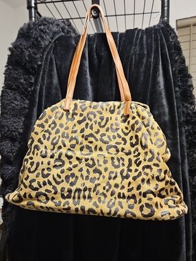Leopard Print Tote Bag with Tan Handles